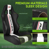 Universal Black White Stripe Racing Seat with Dual Sliders PU Leather