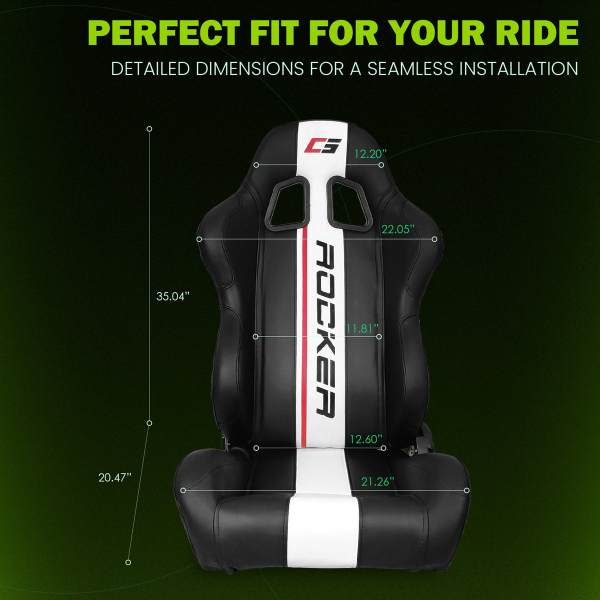 Universal Black White Stripe Racing Seat with Dual Sliders PU Leather