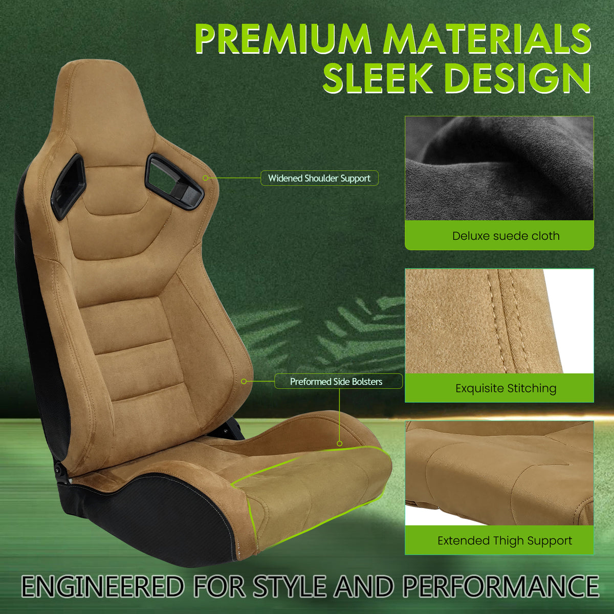 Racing Seat with Dual Slider for Universal Brown Left Suede Carbon Leather