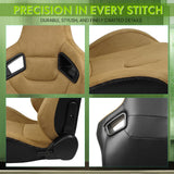Racing Seat with Dual Slider for Universal Brown Left Suede Carbon Leather