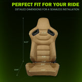 Racing Seat with Dual Slider for Universal Brown Left Suede Carbon Leather