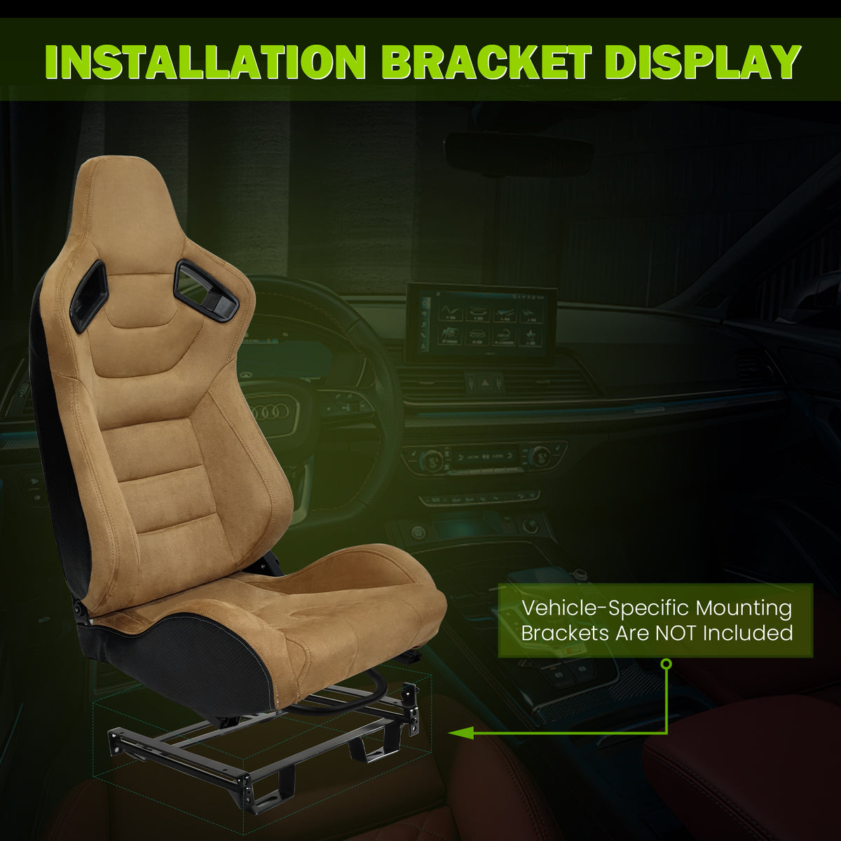 Racing Seat with Dual Slider for Universal Brown Left Suede Carbon Leather