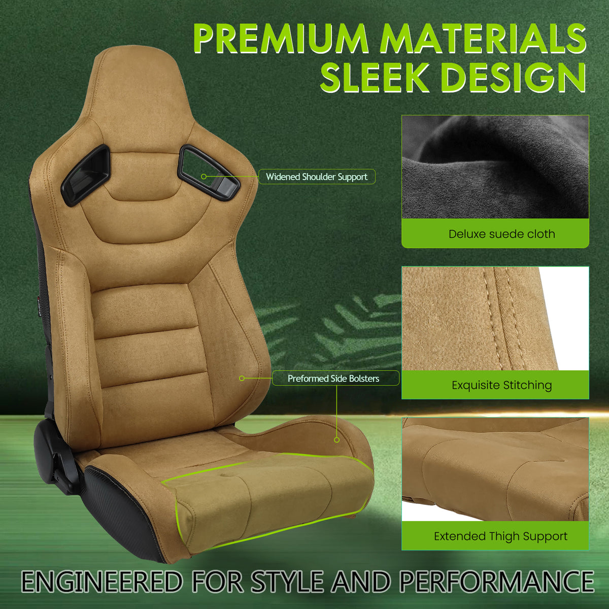 Racing Seat for Universal Brown Right Dual Slider Suede Carbon Leather