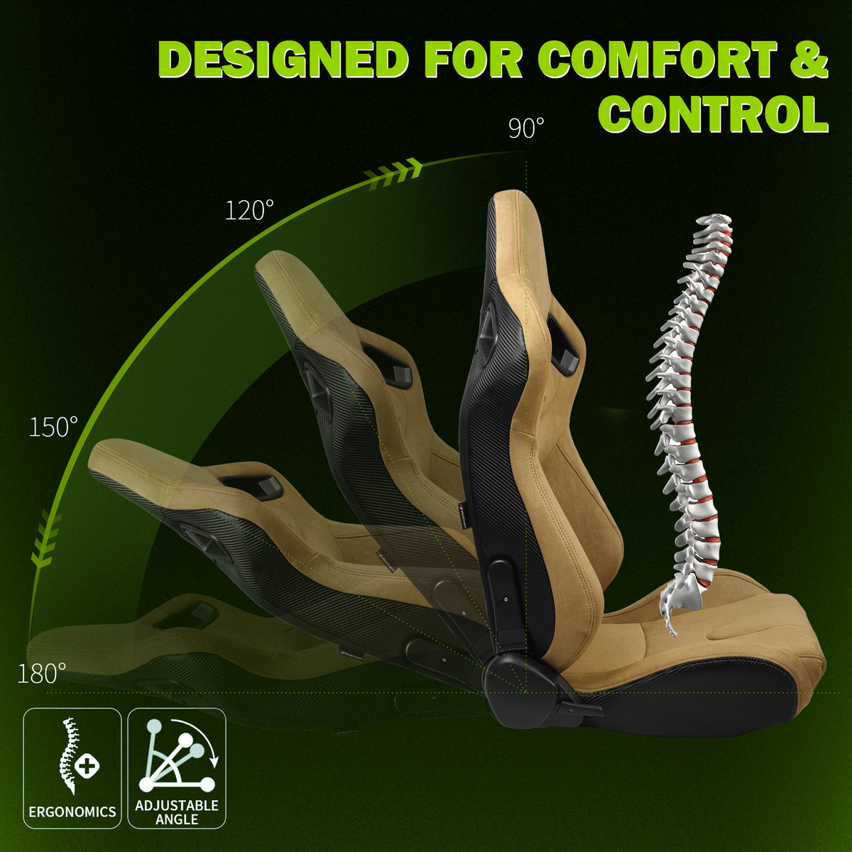 Racing Seat for Universal Brown Right Dual Slider Suede Carbon Leather