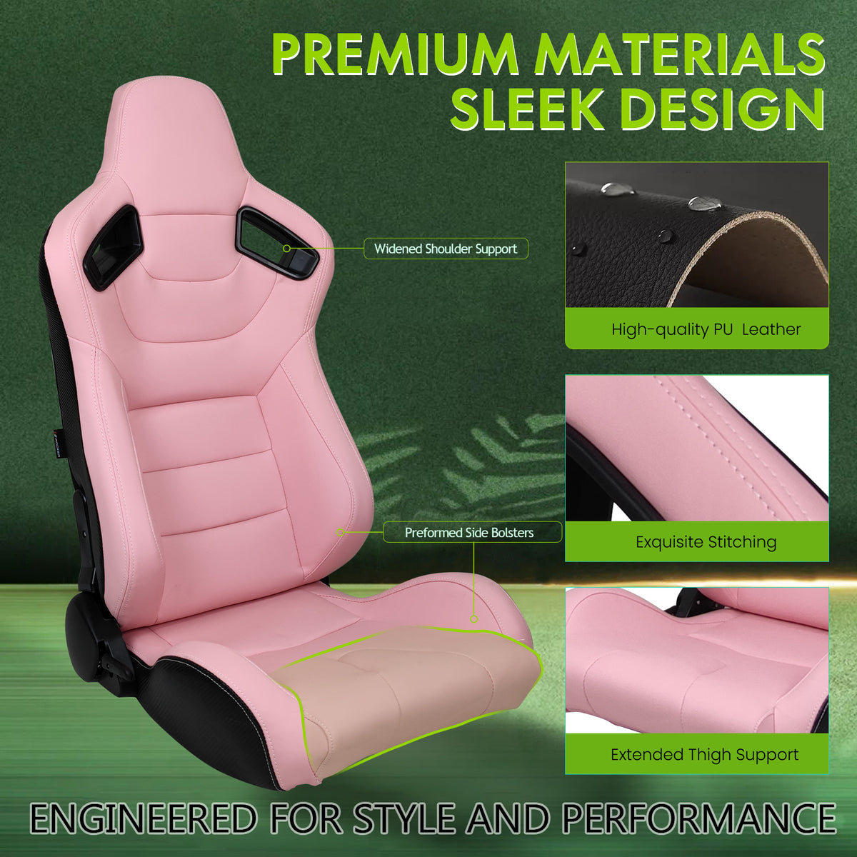 Universal Black Pink Racing Seat with Dual Sliders PU Carbon Leather