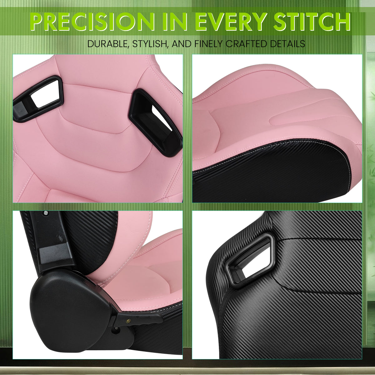 Universal Black Pink Racing Seat with Dual Sliders PU Carbon Leather