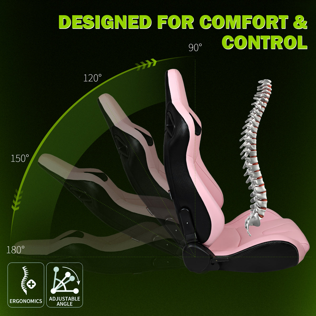 Universal Black Pink Racing Seat with Dual Sliders PU Carbon Leather
