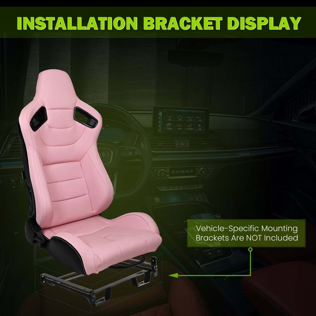 Universal Black Pink Racing Seat with Dual Sliders PU Carbon Leather