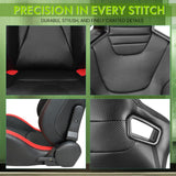 Racing Seat for Universal Red Stripe Left Dual Slider PU Carbon Leather