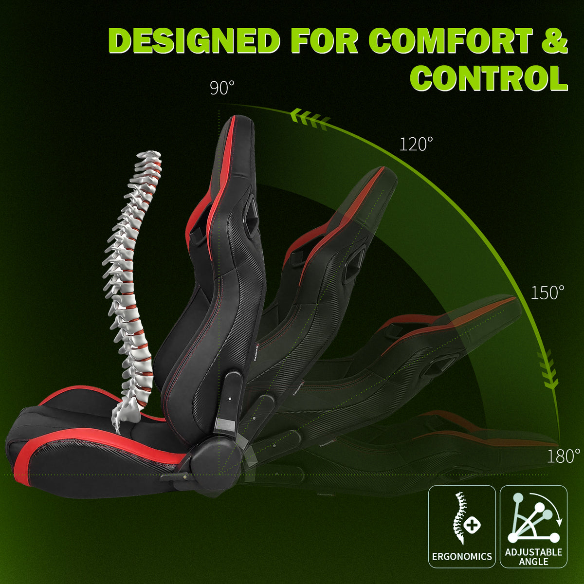 Racing Seat for Universal Red Stripe Left Dual Slider PU Carbon Leather