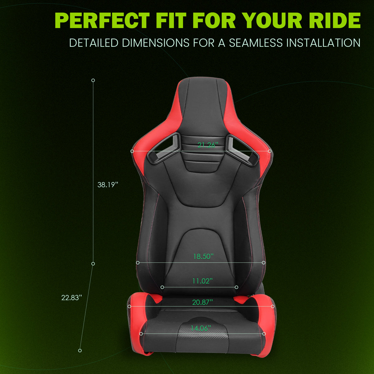 Racing Seat for Universal Red Stripe Left Dual Slider PU Carbon Leather
