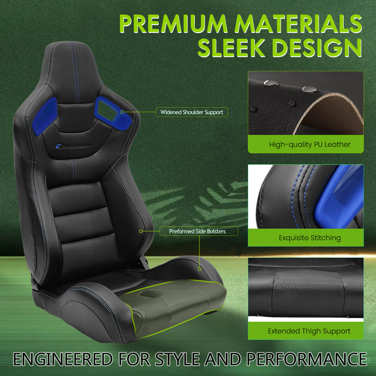 Universal Color Bezel Racing Seat Dual Slider PU Carbon Leather