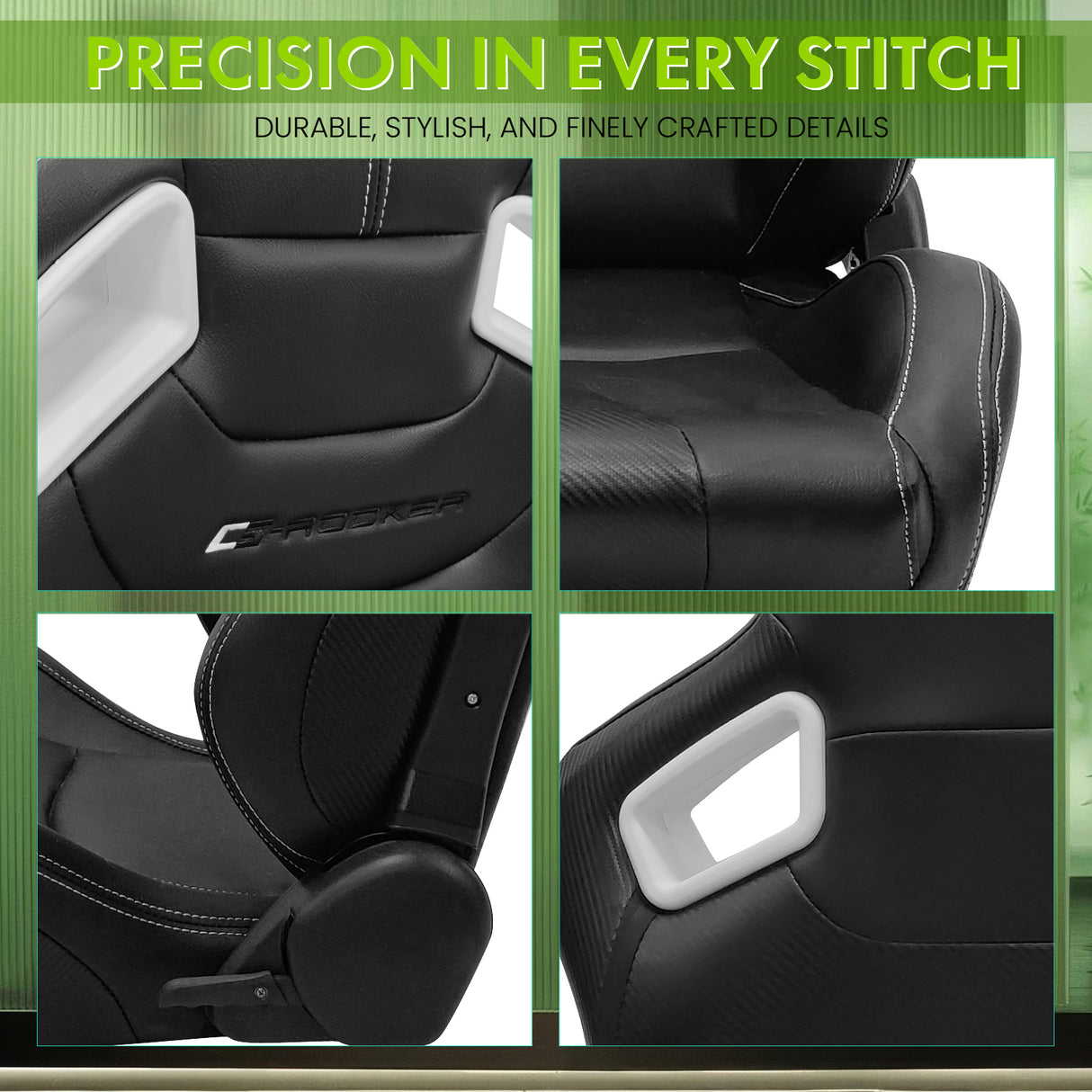 Universal Color Bezel Racing Seat Dual Slider PU Carbon Leather