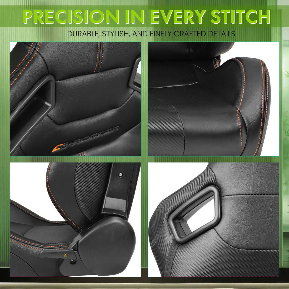 Universal Color Bezel Racing Seat Dual Slider PU Carbon Leather