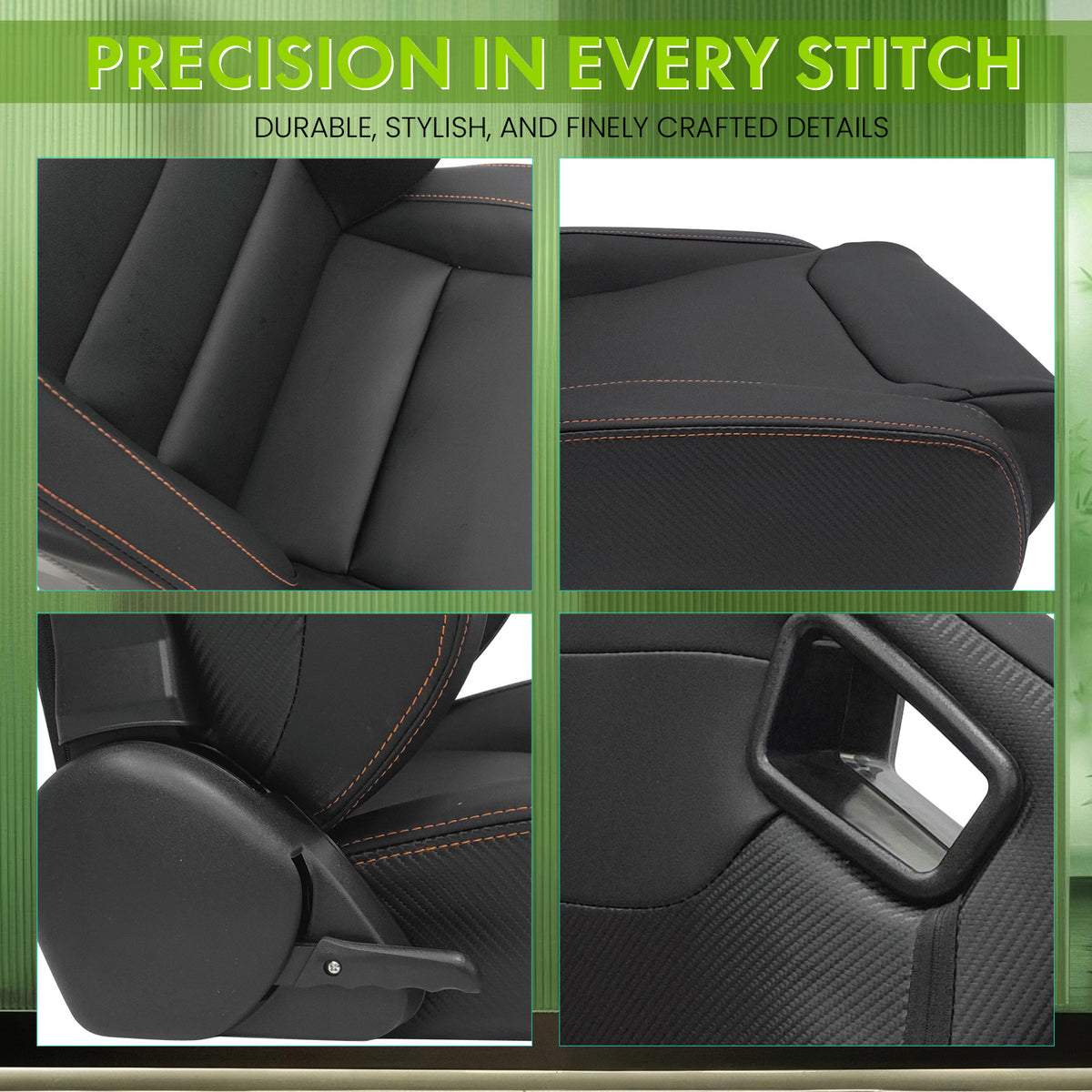 Universal Color Bezel Racing Seat Dual Slider PU Carbon Leather