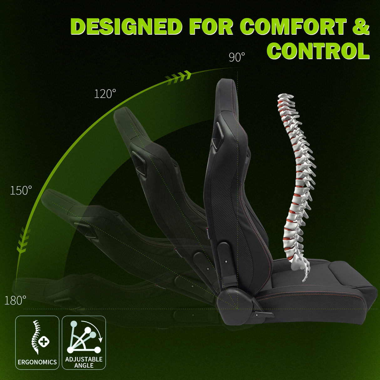 Universal Color Bezel Racing Seat Dual Slider PU Carbon Leather