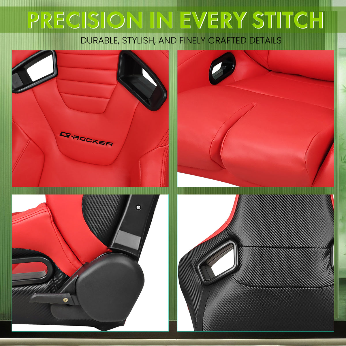 Universal Reclinable Bucket Racing Seat Dual Slider PU Carbon Leather