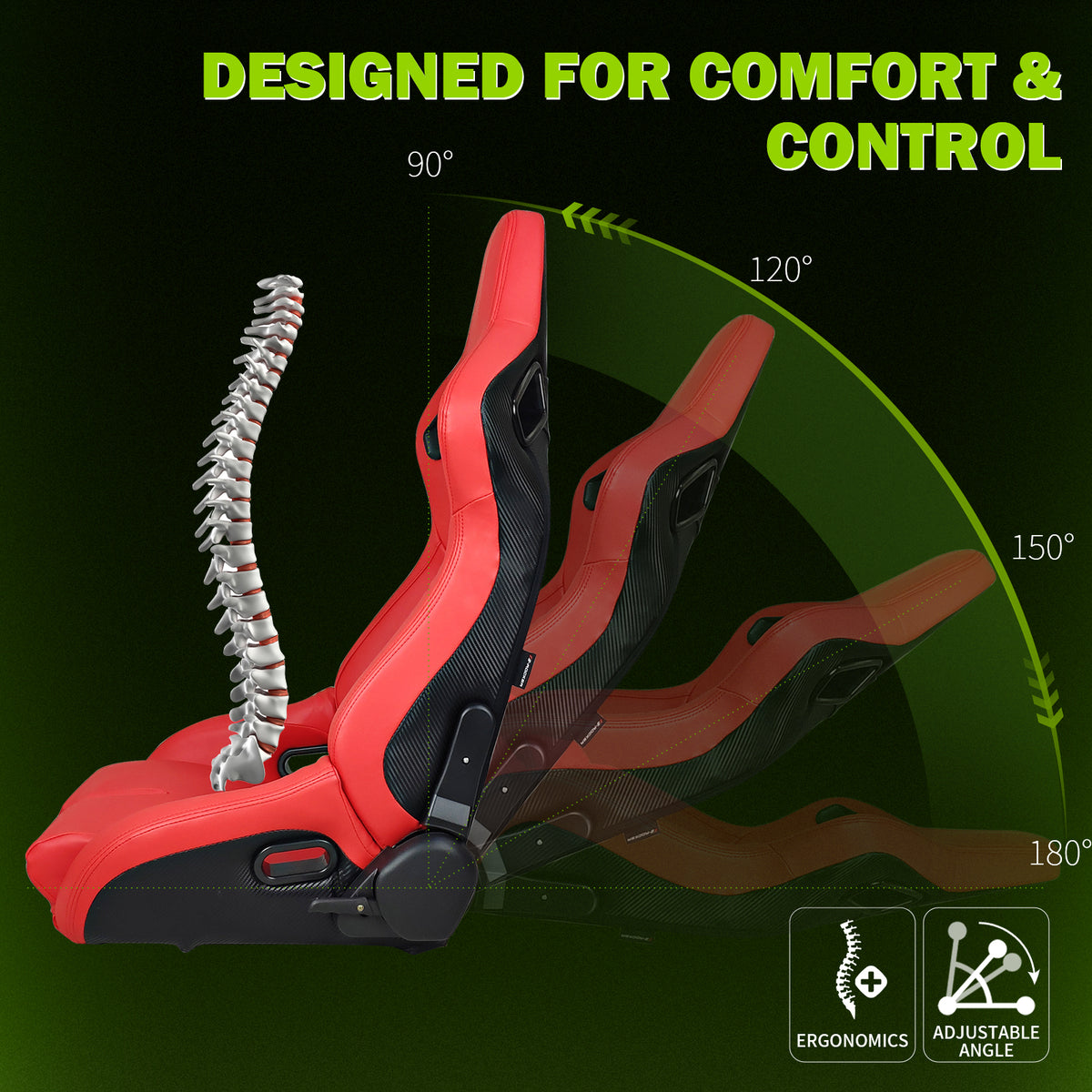 Universal Reclinable Bucket Racing Seat Dual Slider PU Carbon Leather