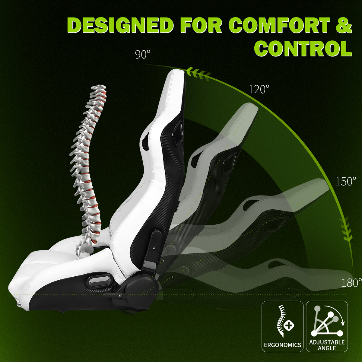Universal Reclinable Bucket Racing Seat Dual Slider PU Carbon Leather