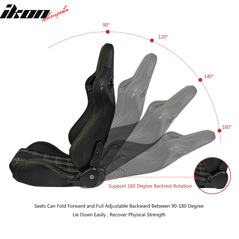 Universal Plaid Racing Seat Dual with Sliders PU Carbon Leather