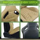 Universal X2 Reclinable Honeycomb Racing Seat + Dual Slider PU Leather