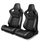 Universal X2 Reclinable Honeycomb Racing Seat + Dual Slider PU Leather