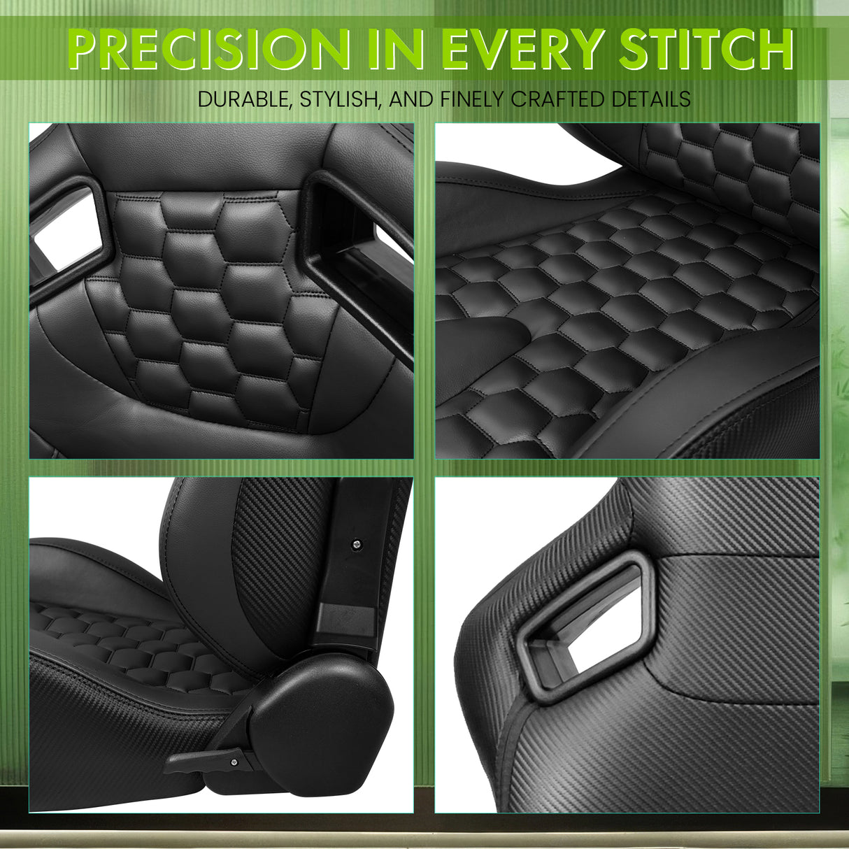Universal X2 Reclinable Honeycomb Racing Seat + Dual Slider PU Leather