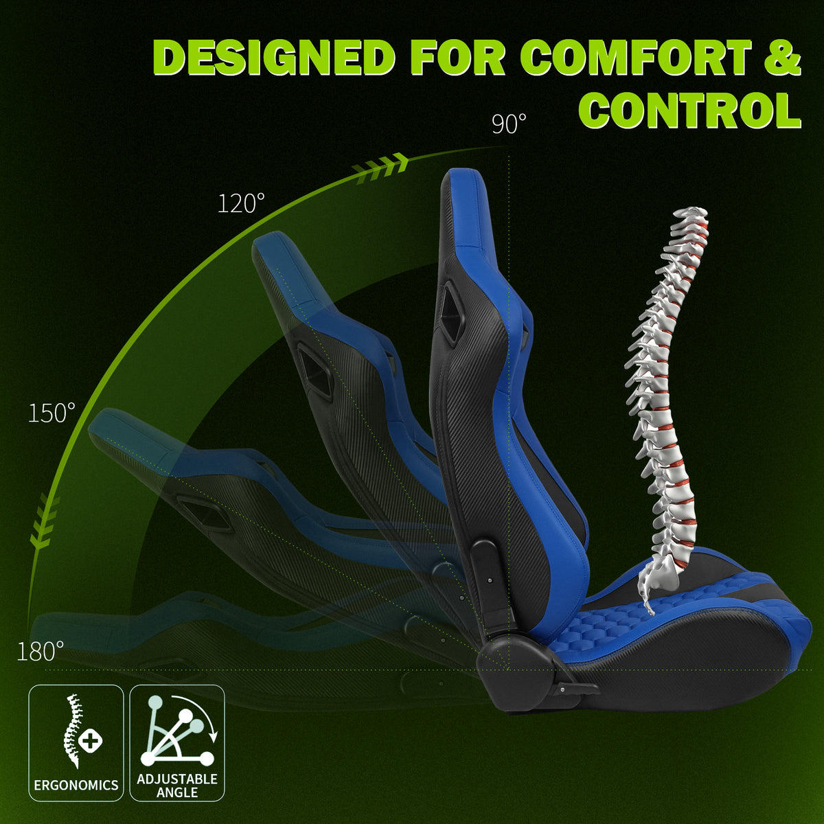 Universal X2 Reclinable Honeycomb Racing Seat + Dual Slider PU Leather