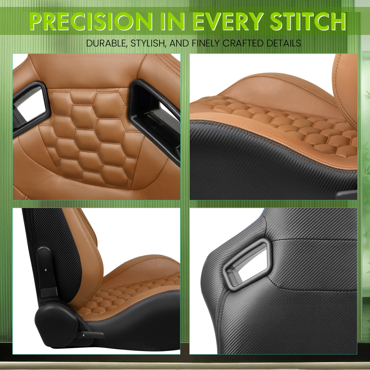 Universal X2 Reclinable Honeycomb Racing Seat + Dual Slider PU Leather