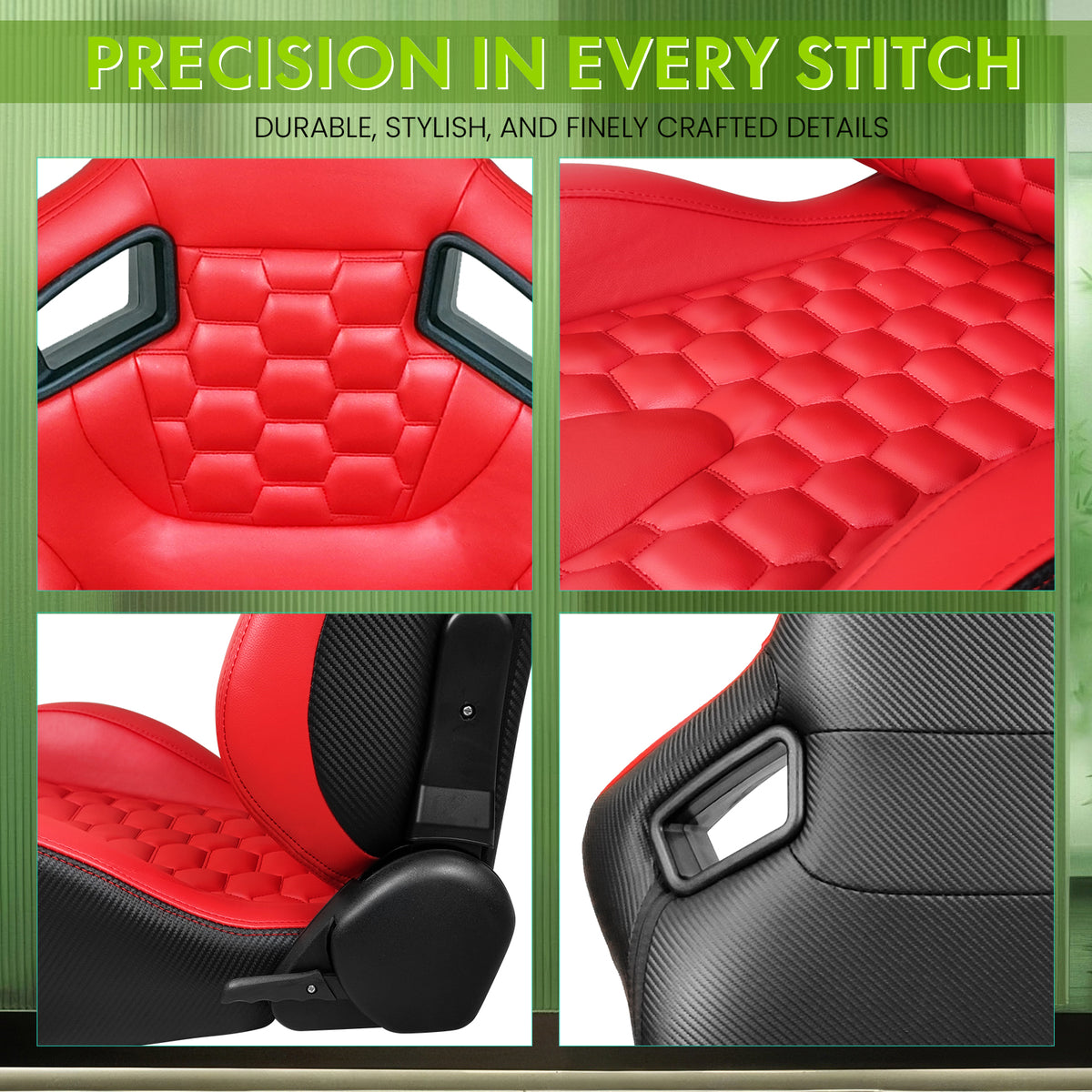 Universal X2 Reclinable Honeycomb Racing Seat + Dual Slider PU Leather