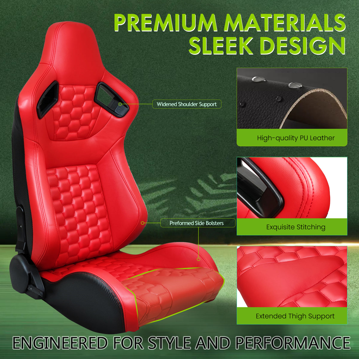 Universal X2 Reclinable Honeycomb Racing Seat + Dual Slider PU Leather