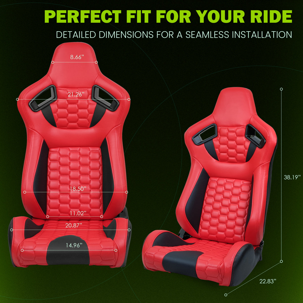 Universal X2 Reclinable Honeycomb Racing Seat + Dual Slider PU Leather