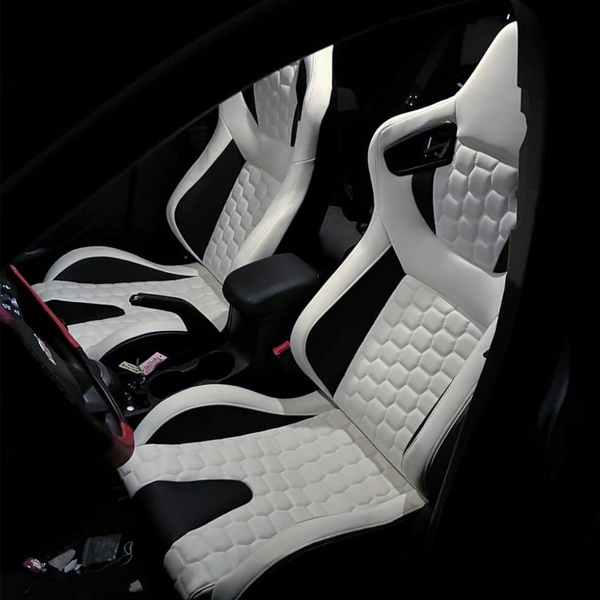 Universal X2 Reclinable Honeycomb Racing Seat + Dual Slider PU Leather