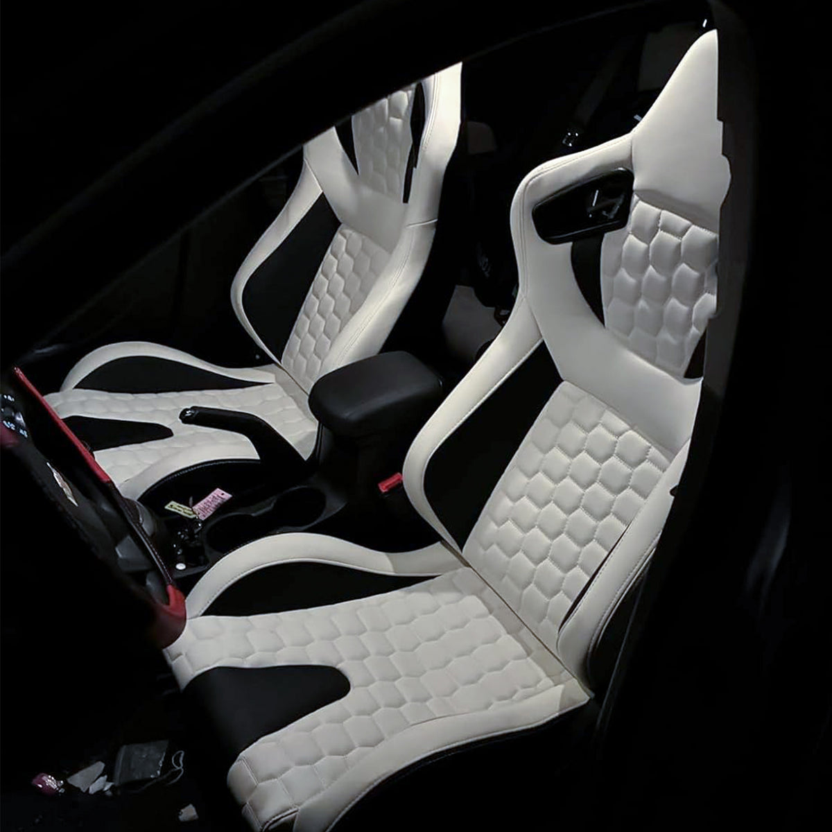 Universal X2 Reclinable Honeycomb Racing Seat + Dual Slider PU Leather