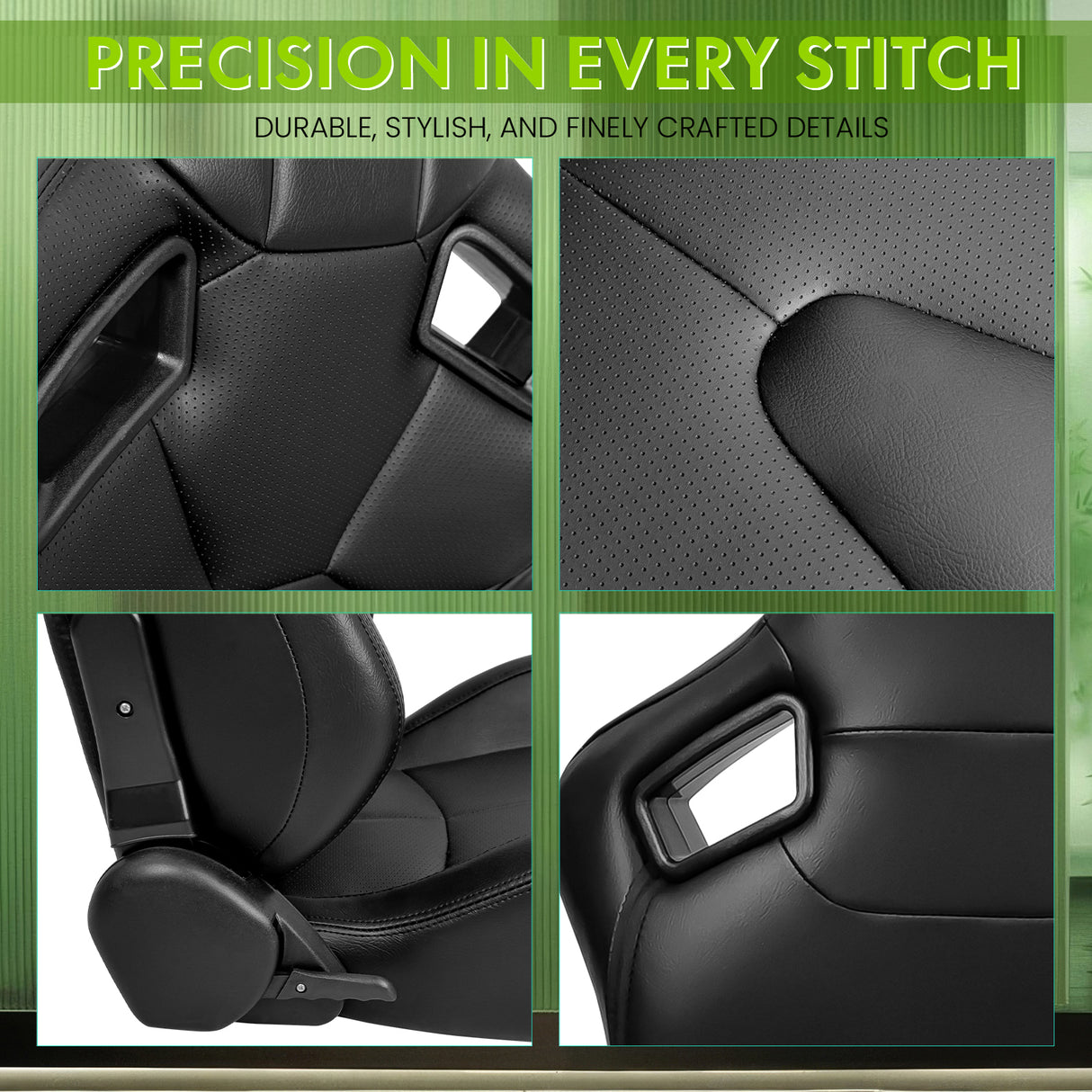 Universal X2 Reclinable Honeycomb Racing Seat + Dual Slider PU Leather