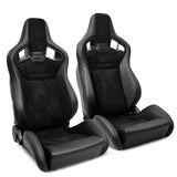 Universal 2x Reclinable Racing Seats Dual Slider Suede PU Carbon Leath