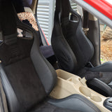 Universal 2x Reclinable Racing Seats Dual Slider Suede PU Carbon Leath
