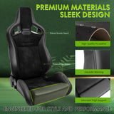 Universal 2x Reclinable Racing Seats Dual Slider Suede PU Carbon Leath