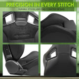 Universal 2x Reclinable Racing Seats Dual Slider Suede PU Carbon Leath