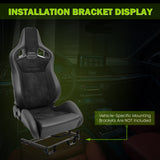 Universal 2x Reclinable Racing Seats Dual Slider Suede PU Carbon Leath