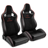Universal 2x Reclinable Racing Seats Dual Slider Suede PU Carbon Leath