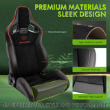 Universal 2x Reclinable Racing Seats Dual Slider Suede PU Carbon Leath