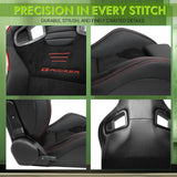 Universal 2x Reclinable Racing Seats Dual Slider Suede PU Carbon Leath
