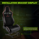 Universal 2x Reclinable Racing Seats Dual Slider Suede PU Carbon Leath