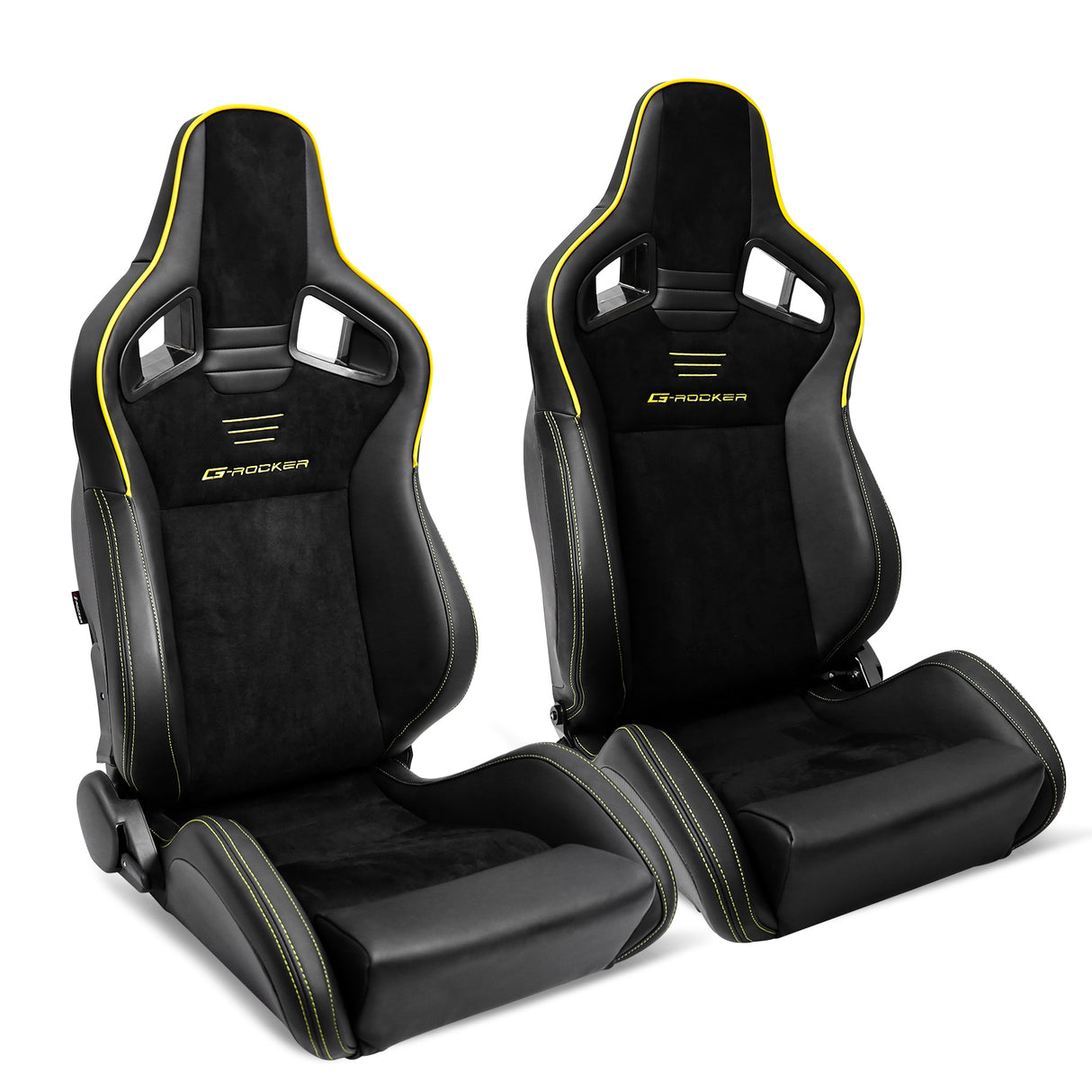 Universal 2x Reclinable Racing Seats Dual Slider Suede PU Carbon Leath
