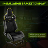 Universal 2x Reclinable Racing Seats Dual Slider Suede PU Carbon Leath