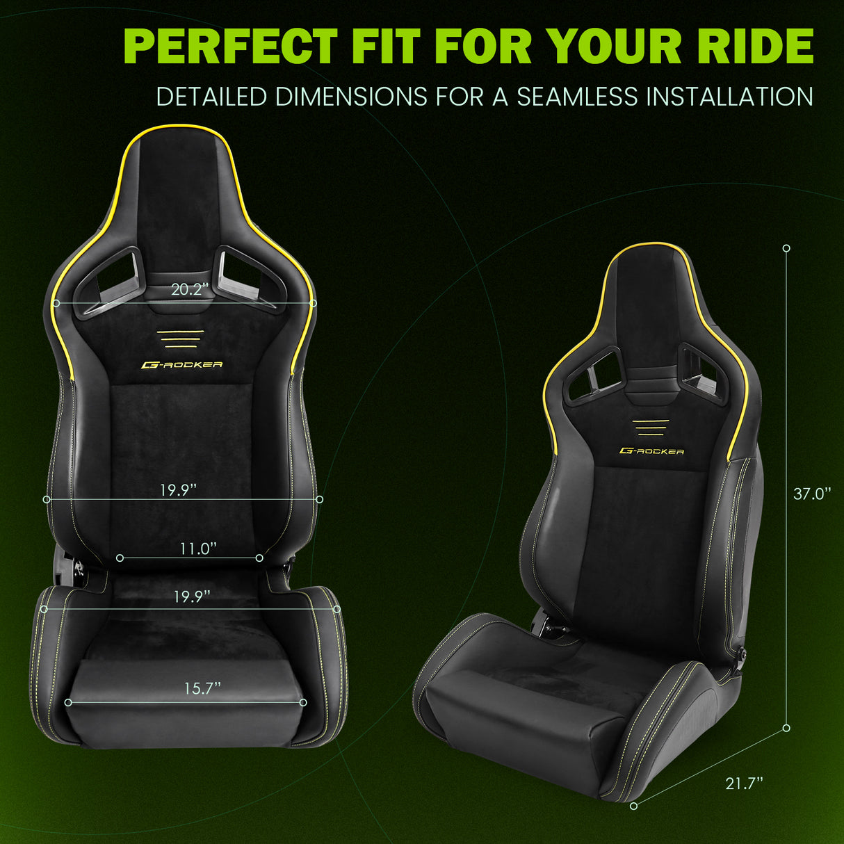 Universal 2x Reclinable Racing Seats Dual Slider Suede PU Carbon Leath