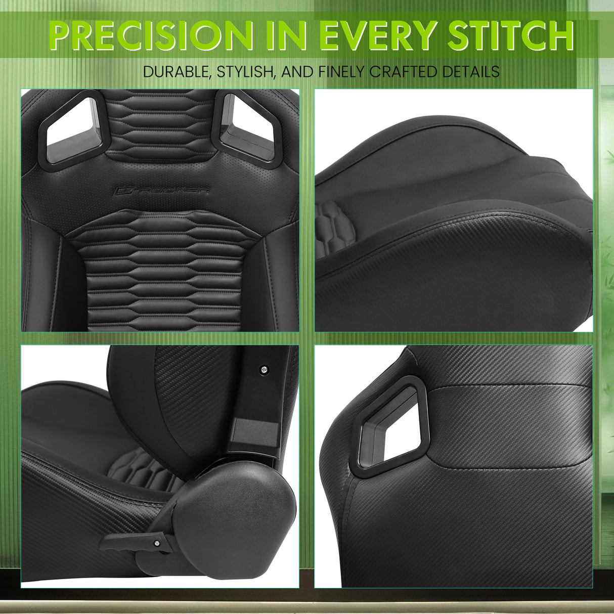 Universal X2 Reclinable Honeycomb Racing Seat + Dual Slider PU Leather