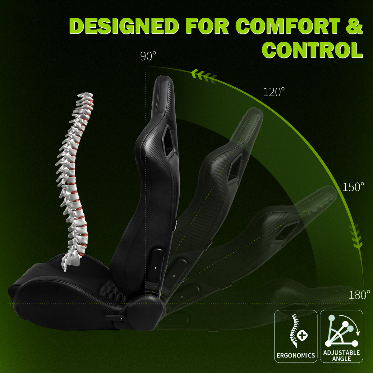 Universal X2 Reclinable Honeycomb Racing Seat + Dual Slider PU Leather