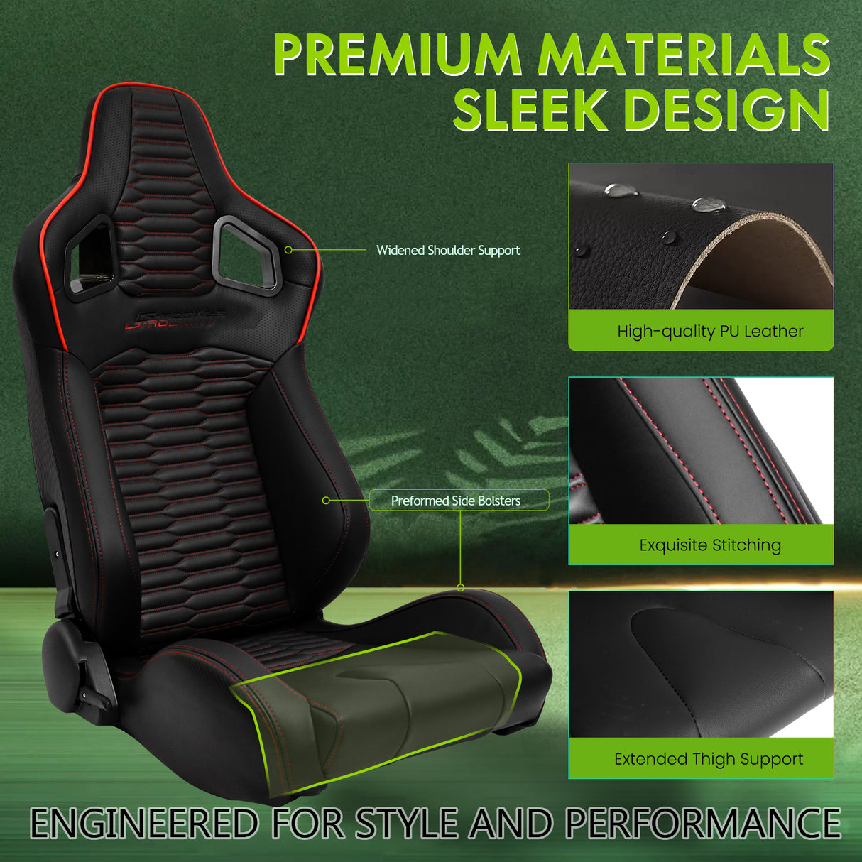 Universal X2 Reclinable Honeycomb Racing Seat + Dual Slider PU Leather